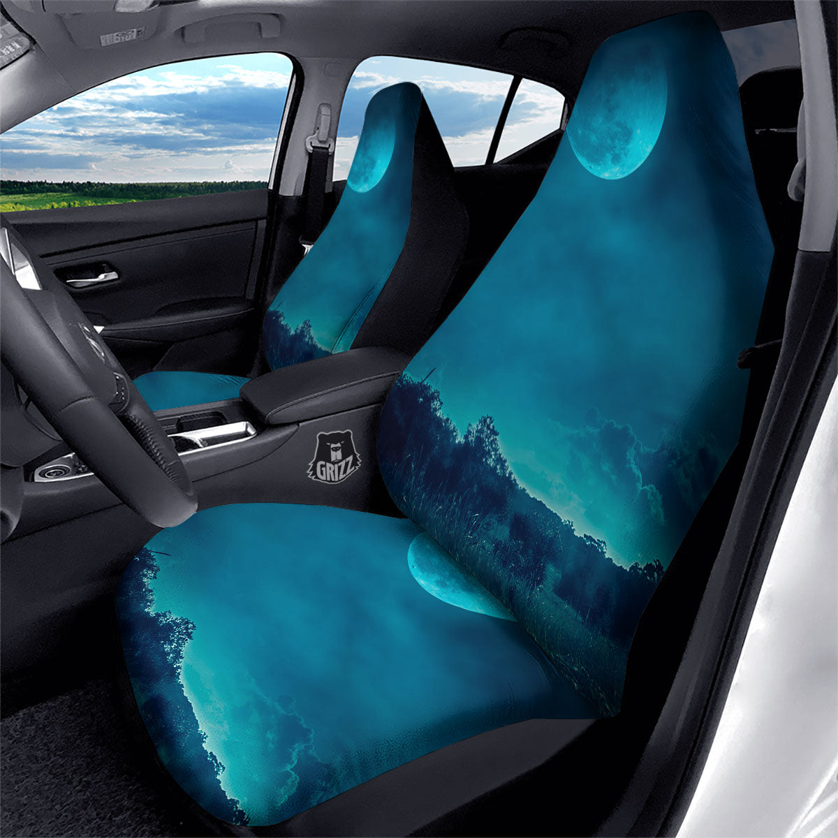 Moonlight And Night Forest Print Car Seat Covers-grizzshop