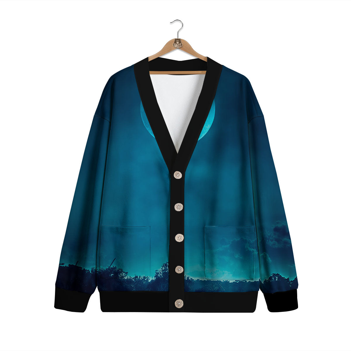 Moonlight And Night Forest Print Cardigan-grizzshop