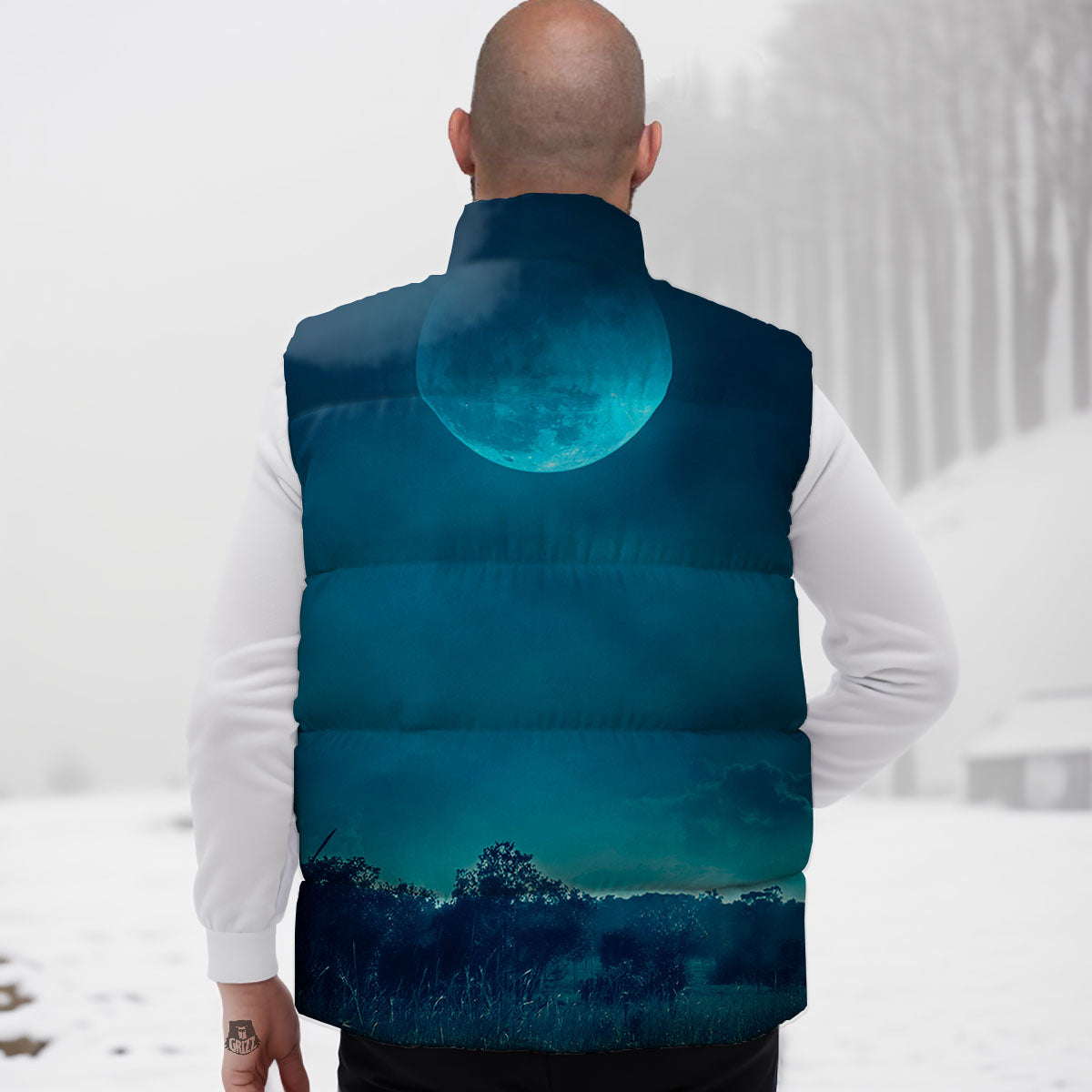 Moonlight And Night Forest Print Down Vest