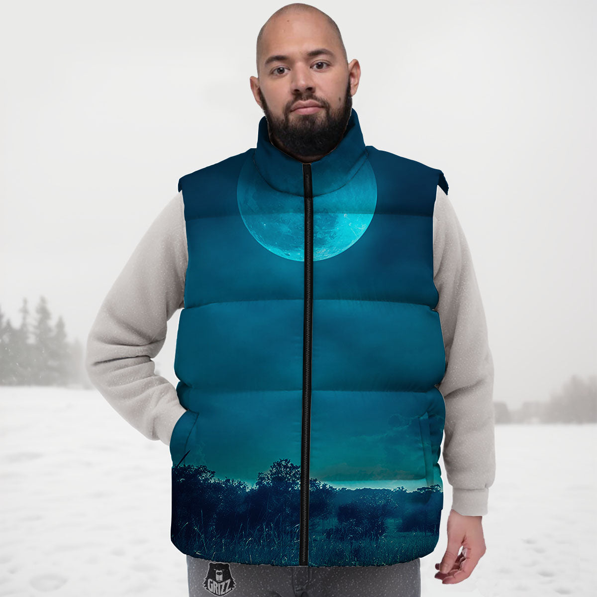 Moonlight And Night Forest Print Down Vest