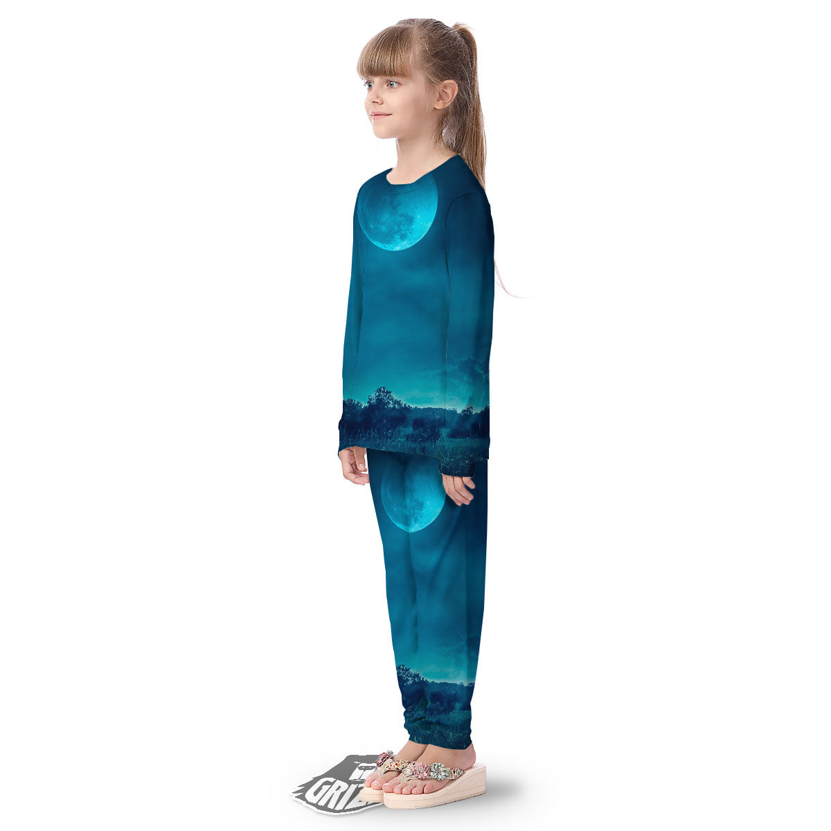 Moonlight And Night Forest Print Kid's Pajamas-grizzshop