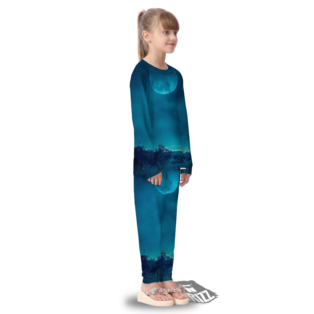 Moonlight And Night Forest Print Kid's Pajamas-grizzshop