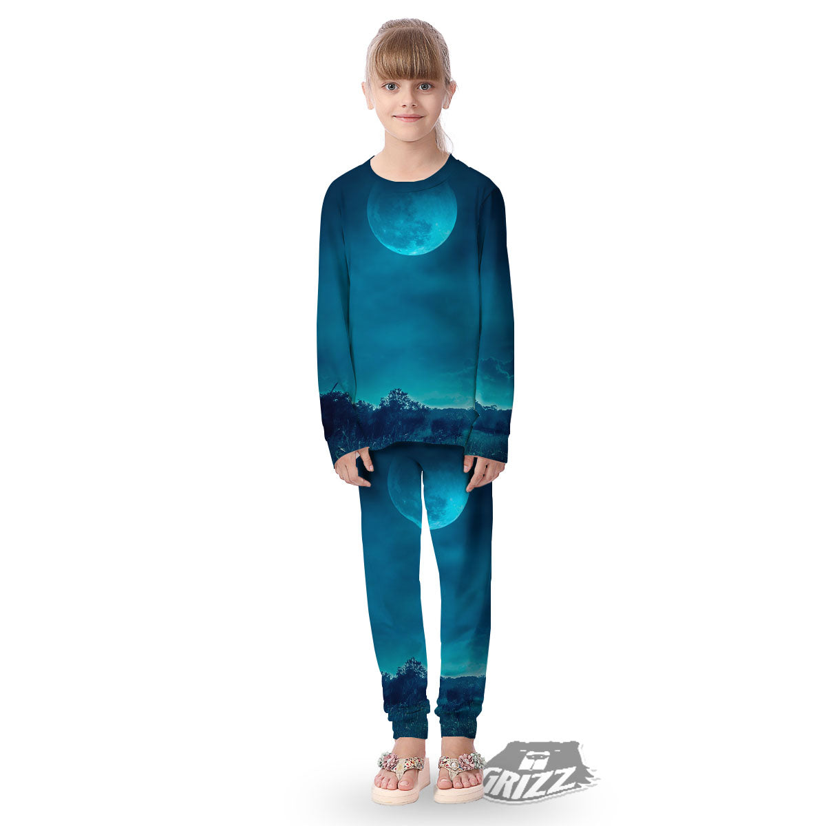 Moonlight And Night Forest Print Kid's Pajamas-grizzshop
