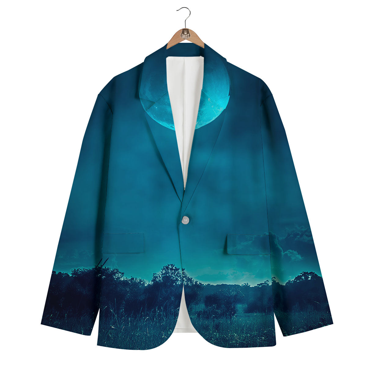 Moonlight And Night Forest Print Men's Blazer-grizzshop