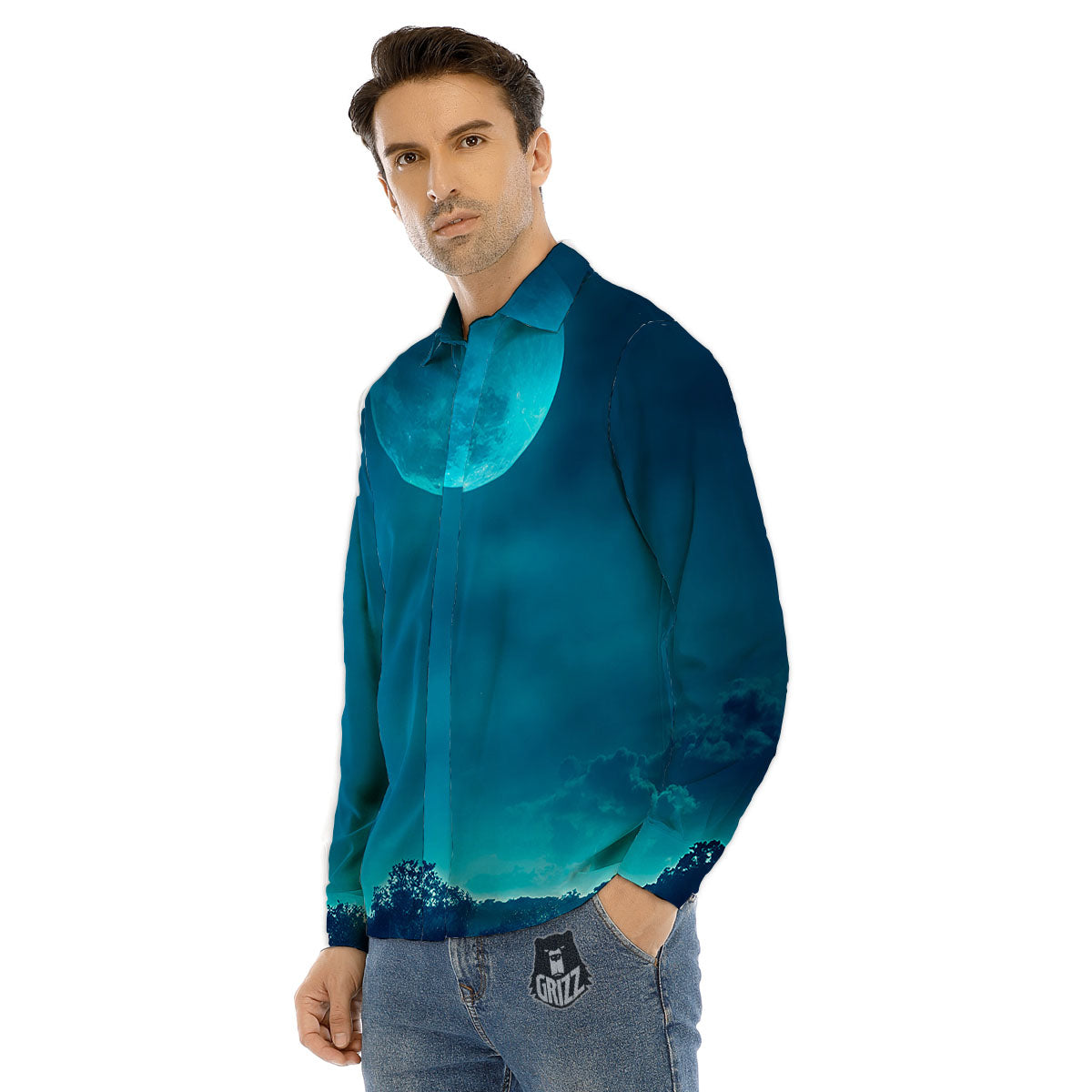 Moonlight And Night Forest Print Men's Dress Shirts-grizzshop
