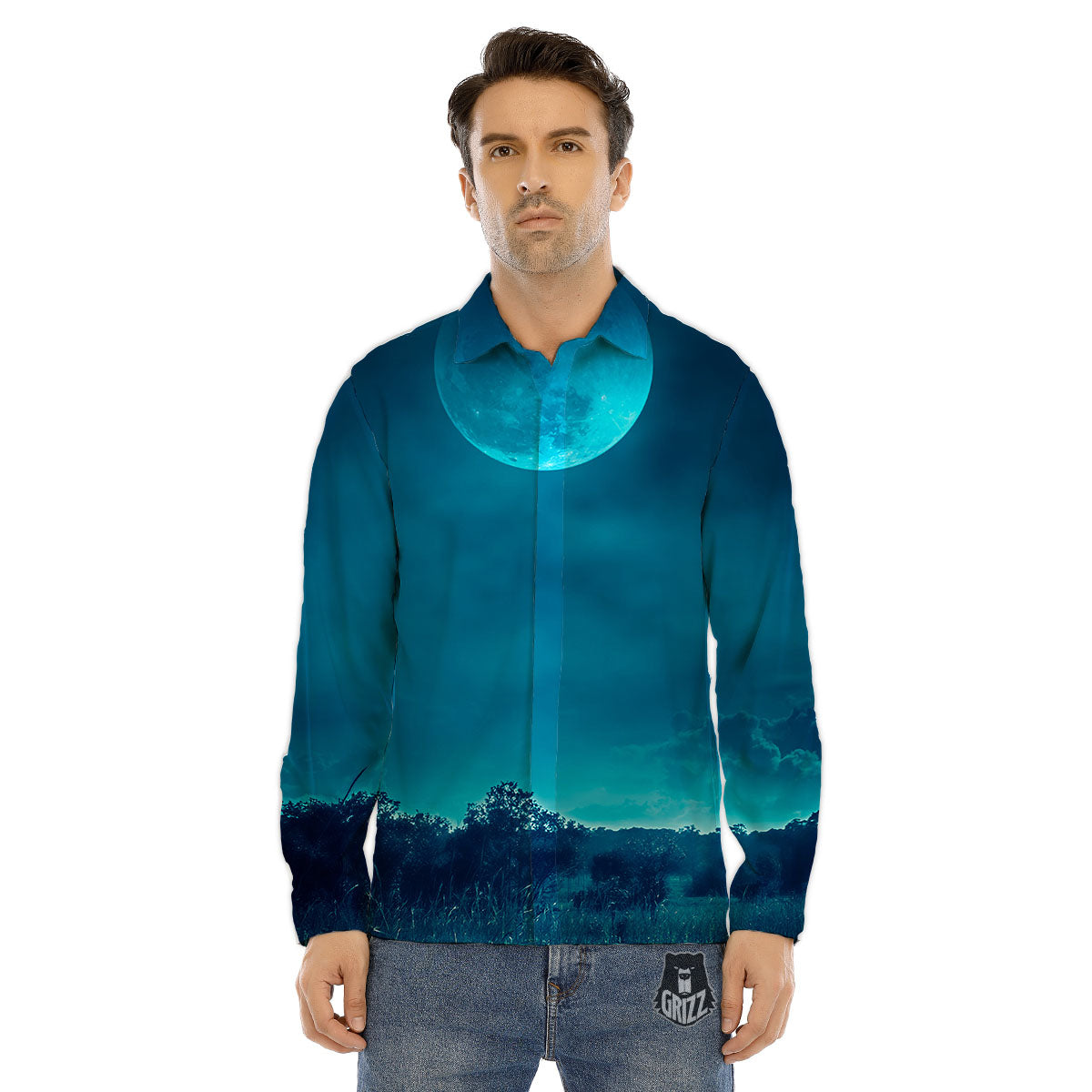 Moonlight And Night Forest Print Men's Dress Shirts-grizzshop