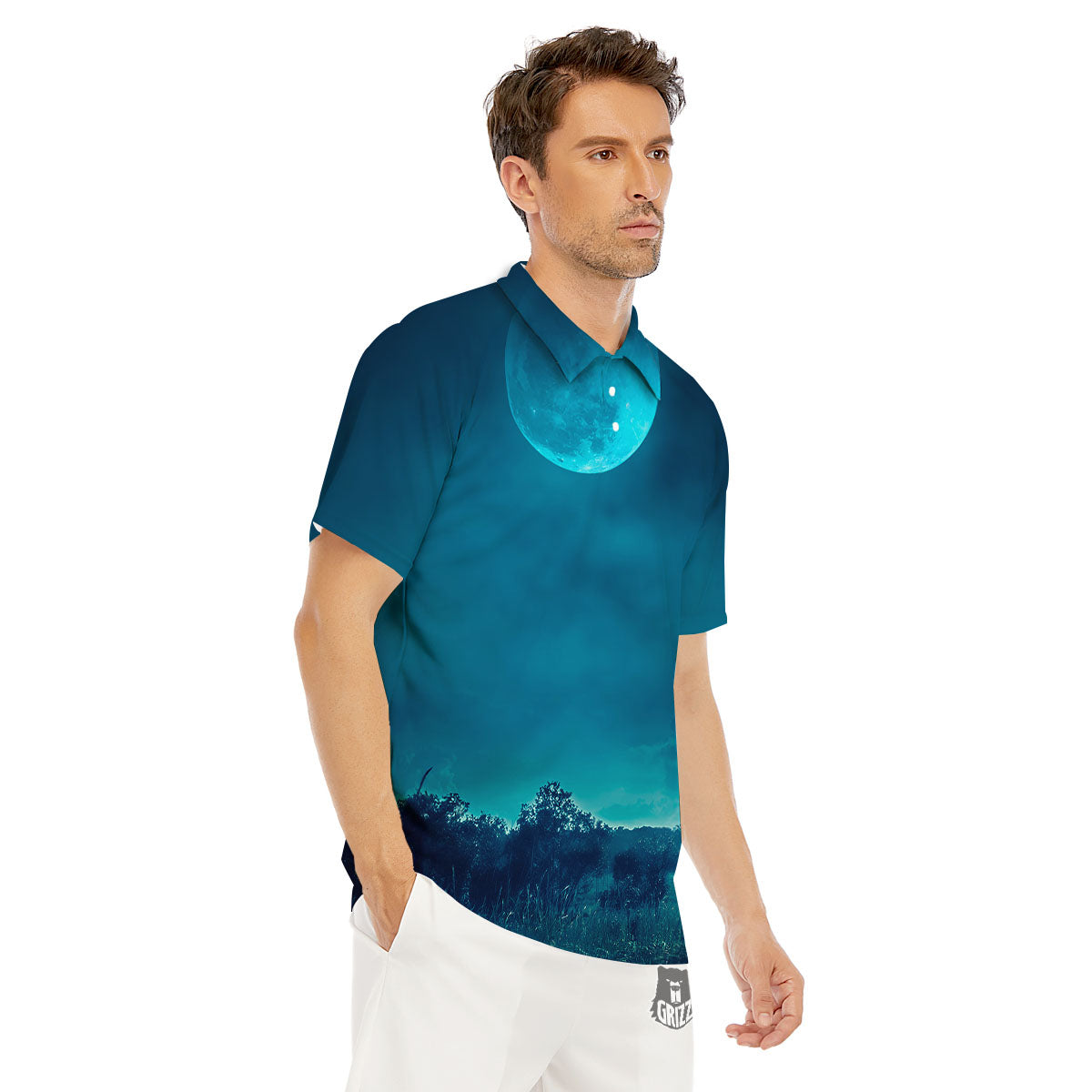 Moonlight And Night Forest Print Men's Golf Shirts-grizzshop