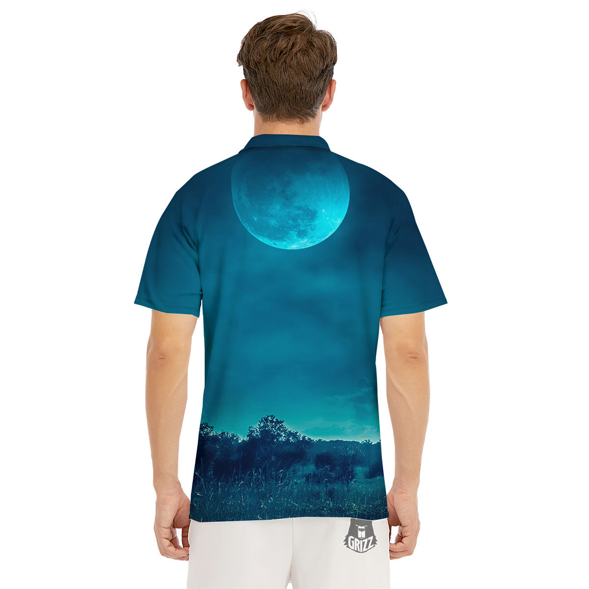 Moonlight And Night Forest Print Men's Golf Shirts-grizzshop