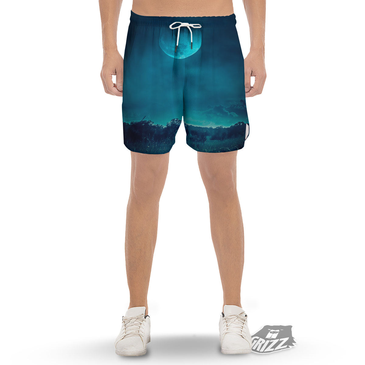 Moonlight And Night Forest Print Men's Gym Shorts-grizzshop