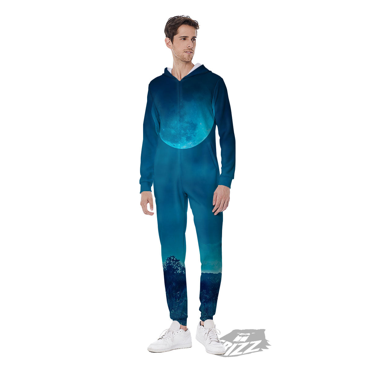 Moonlight And Night Forest Print Men's Jumpsuit-grizzshop