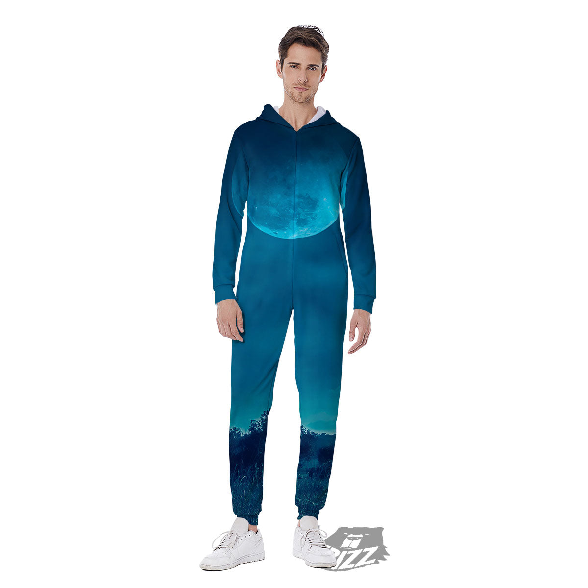 Moonlight And Night Forest Print Men's Jumpsuit-grizzshop