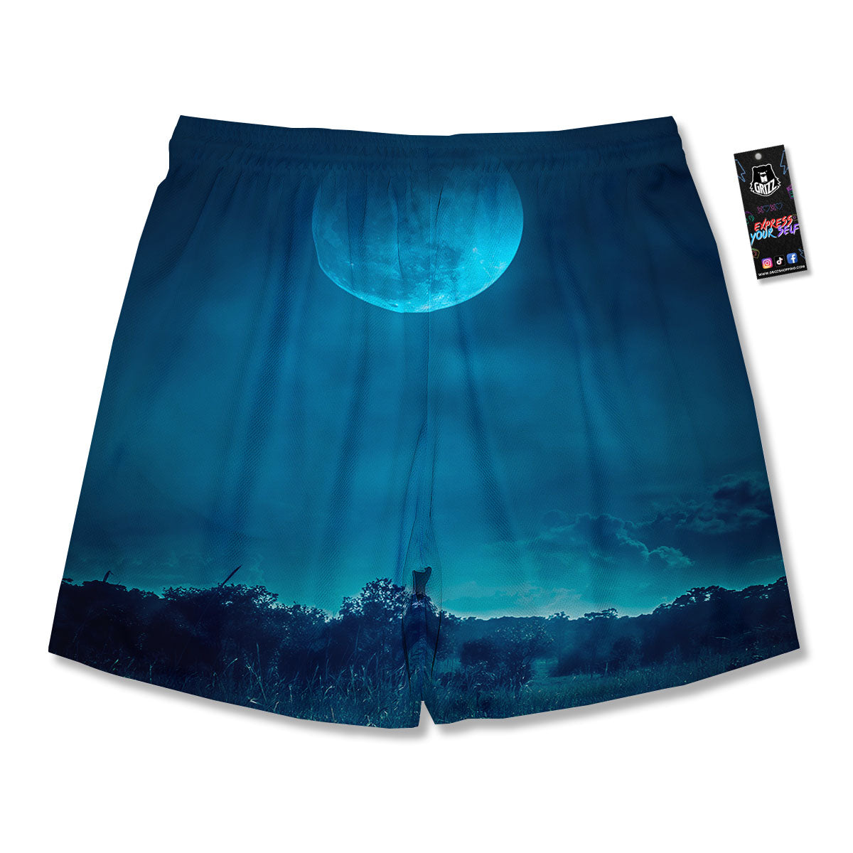 Moonlight And Night Forest Print Men's Running Shorts-grizzshop