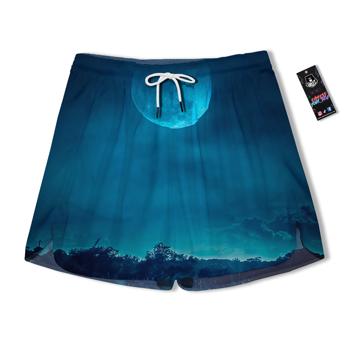 Moonlight And Night Forest Print Men's Running Shorts-grizzshop
