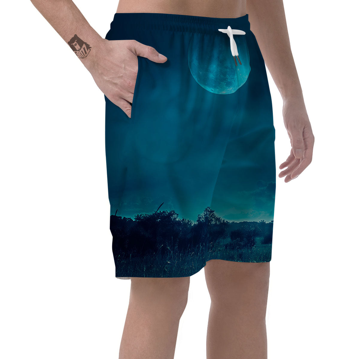 Moonlight And Night Forest Print Men's Shorts-grizzshop