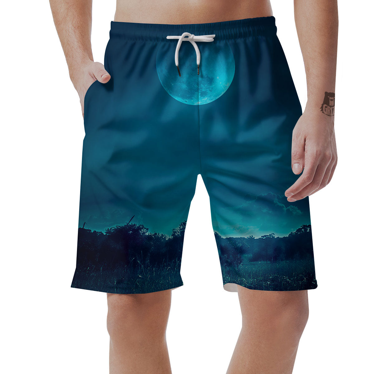 Moonlight And Night Forest Print Men's Shorts-grizzshop
