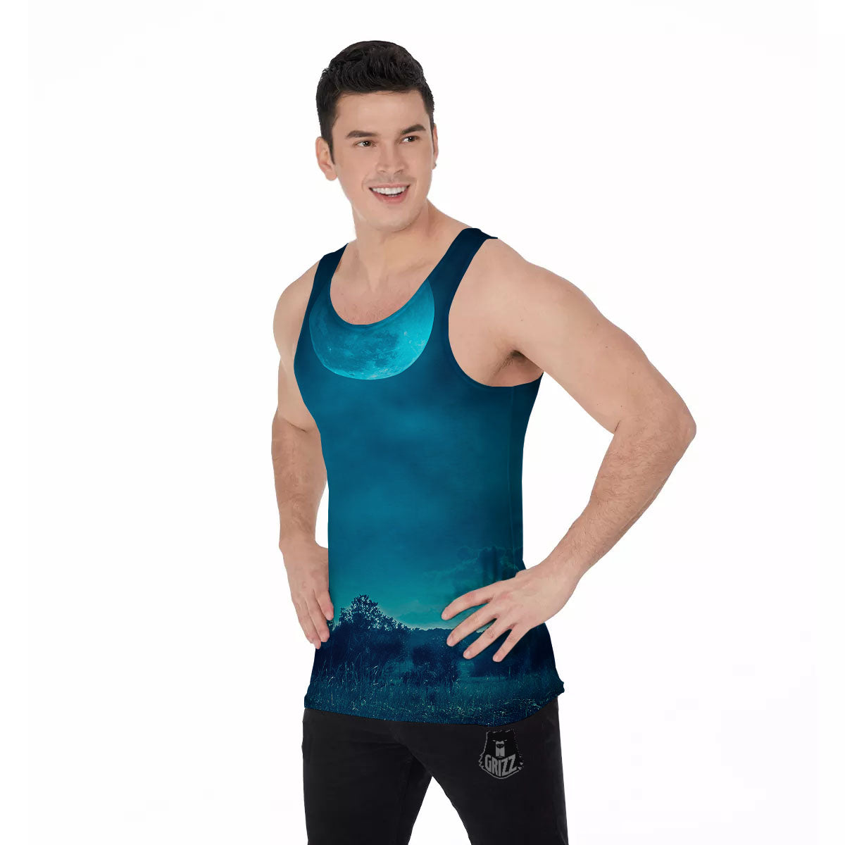 Moonlight And Night Forest Print Men's Tank Top-grizzshop