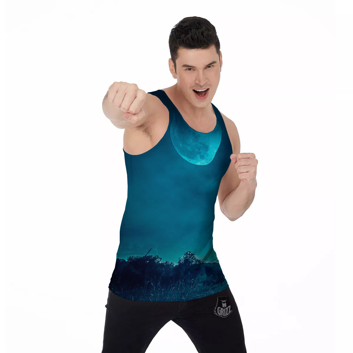 Moonlight And Night Forest Print Men's Tank Top-grizzshop