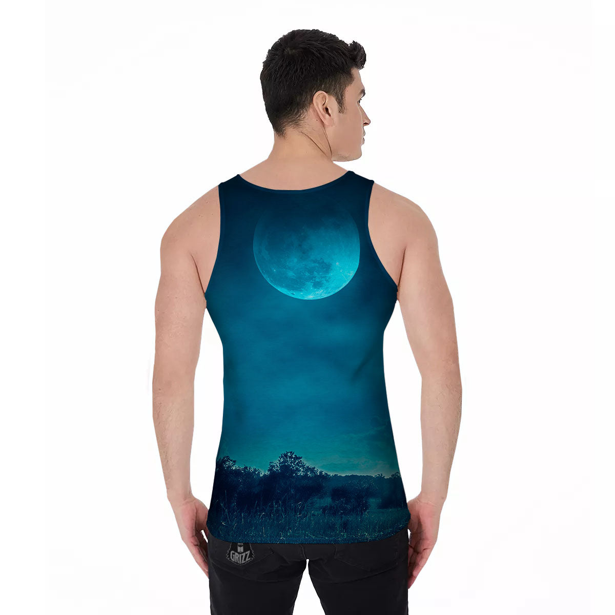 Moonlight And Night Forest Print Men's Tank Top-grizzshop