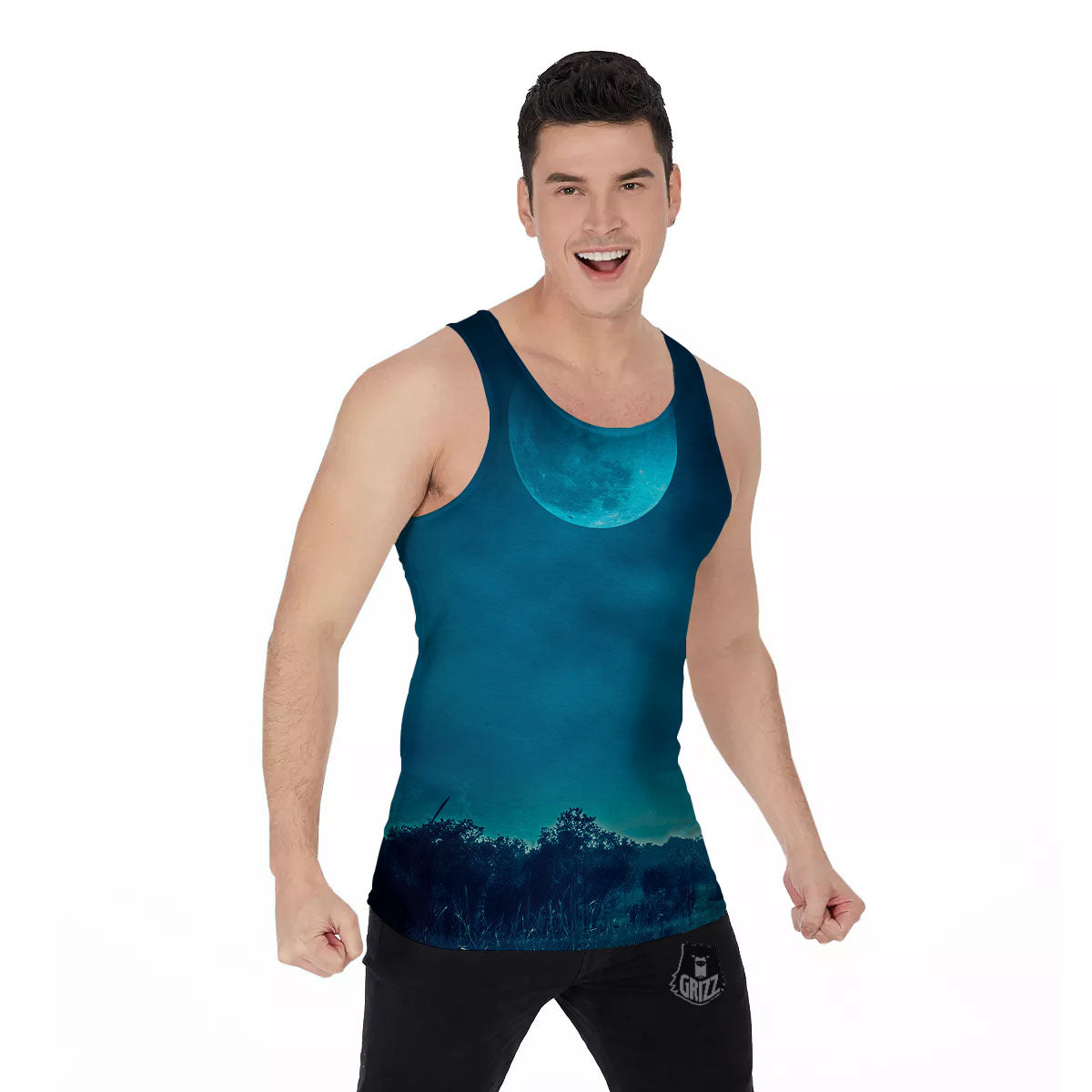 Moonlight And Night Forest Print Men's Tank Top-grizzshop
