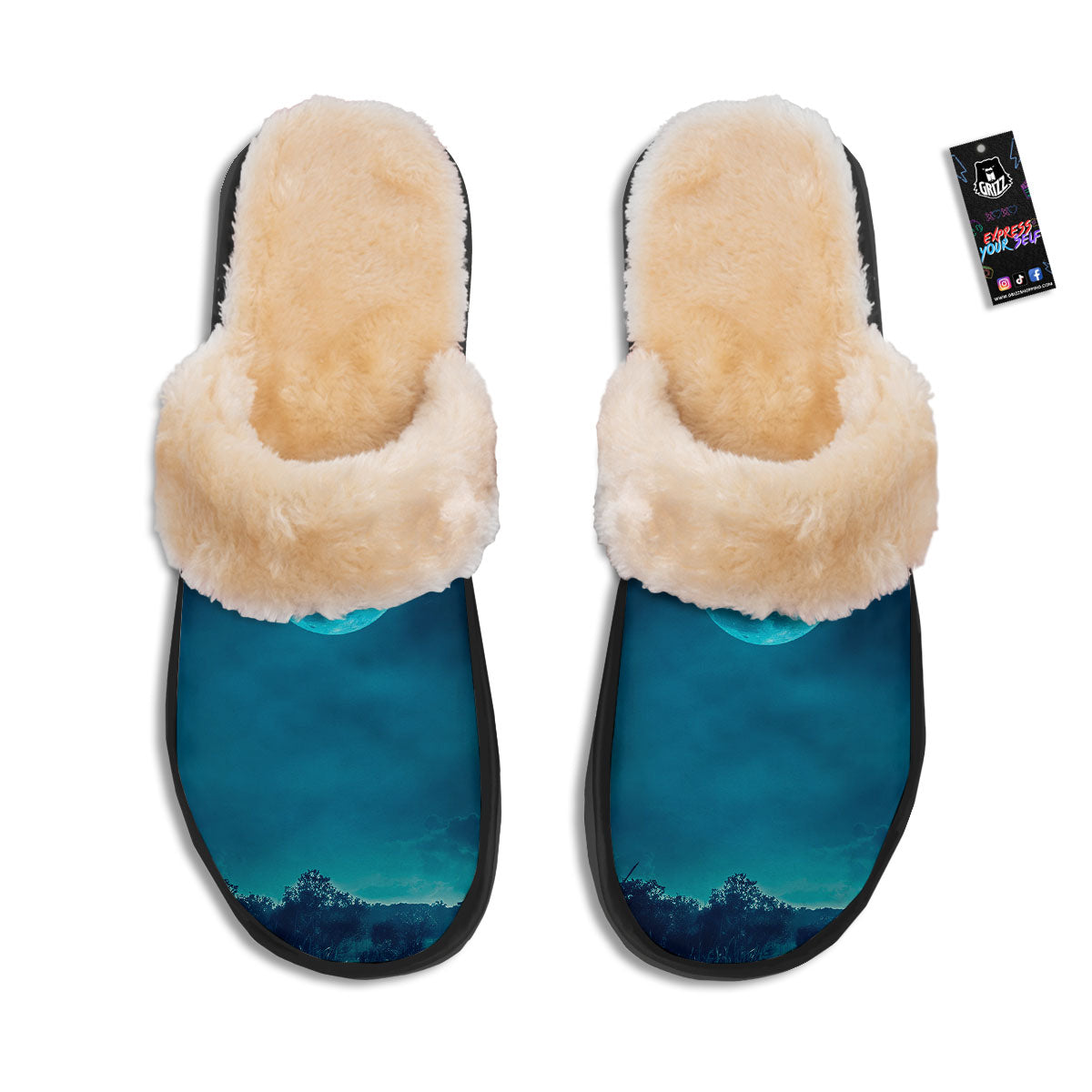 Moonlight And Night Forest Print Slippers-grizzshop