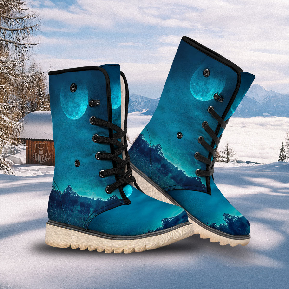 Moonlight And Night Forest Print Snow Boots-grizzshop