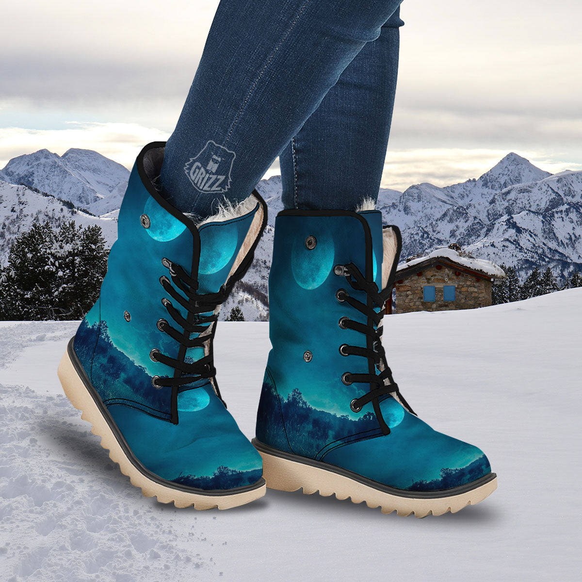 Moonlight And Night Forest Print Snow Boots-grizzshop