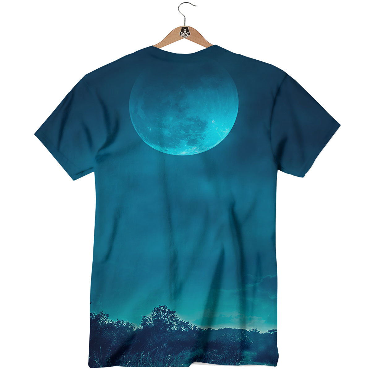 Moonlight And Night Forest Print T-Shirt-grizzshop
