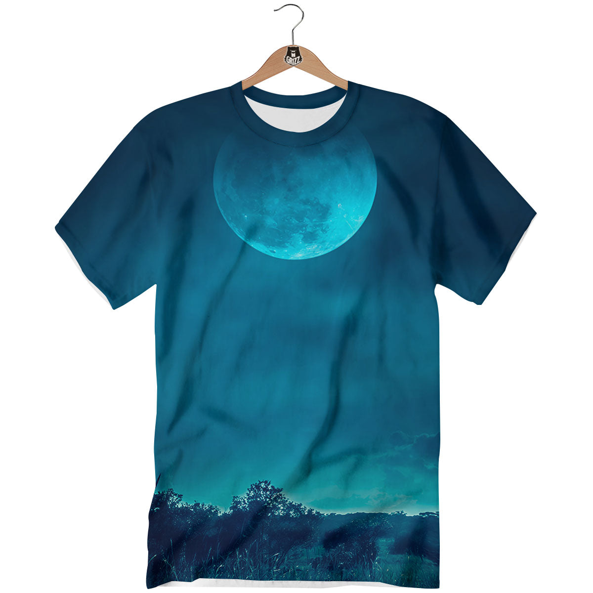 Moonlight And Night Forest Print T-Shirt-grizzshop
