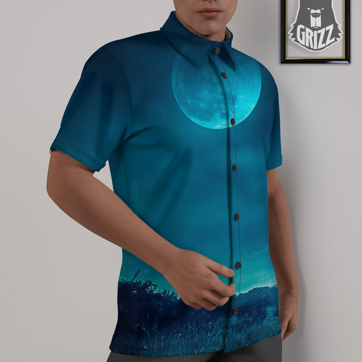 Moonlight And Night Forest Print Untucked Shirts-grizzshop