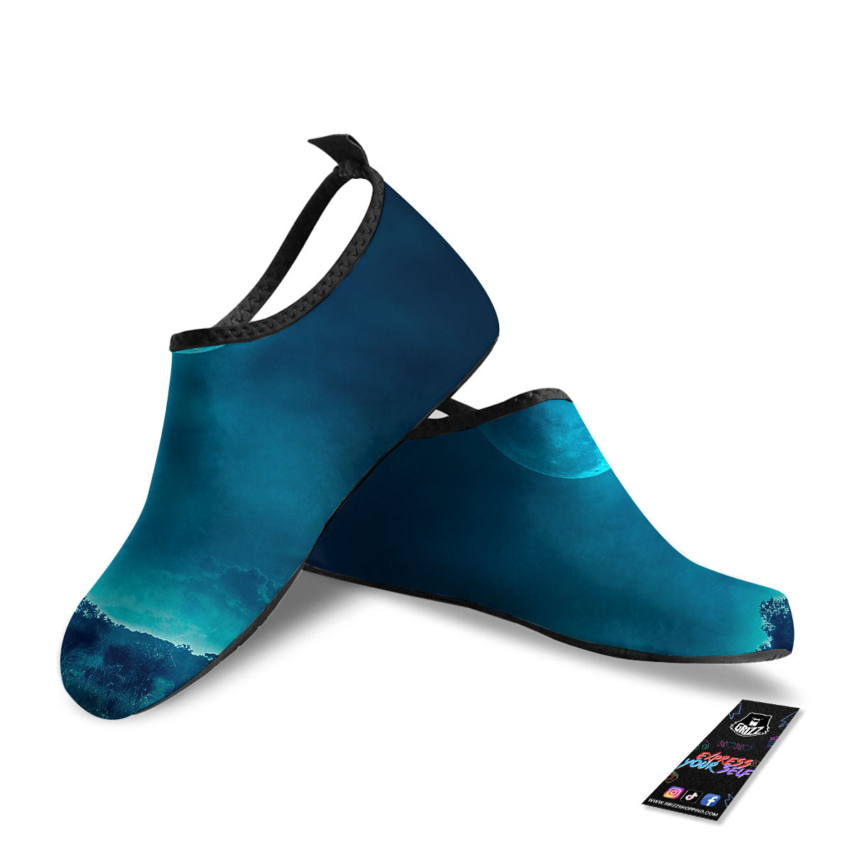 Moonlight And Night Forest Print Water Shoes-grizzshop