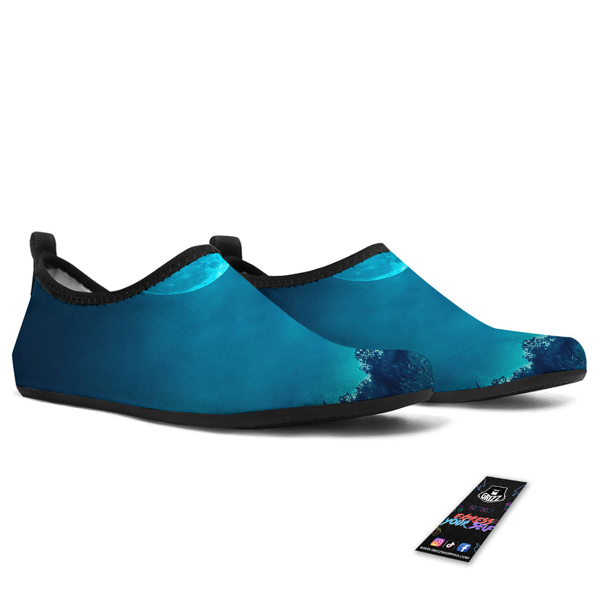Moonlight And Night Forest Print Water Shoes-grizzshop