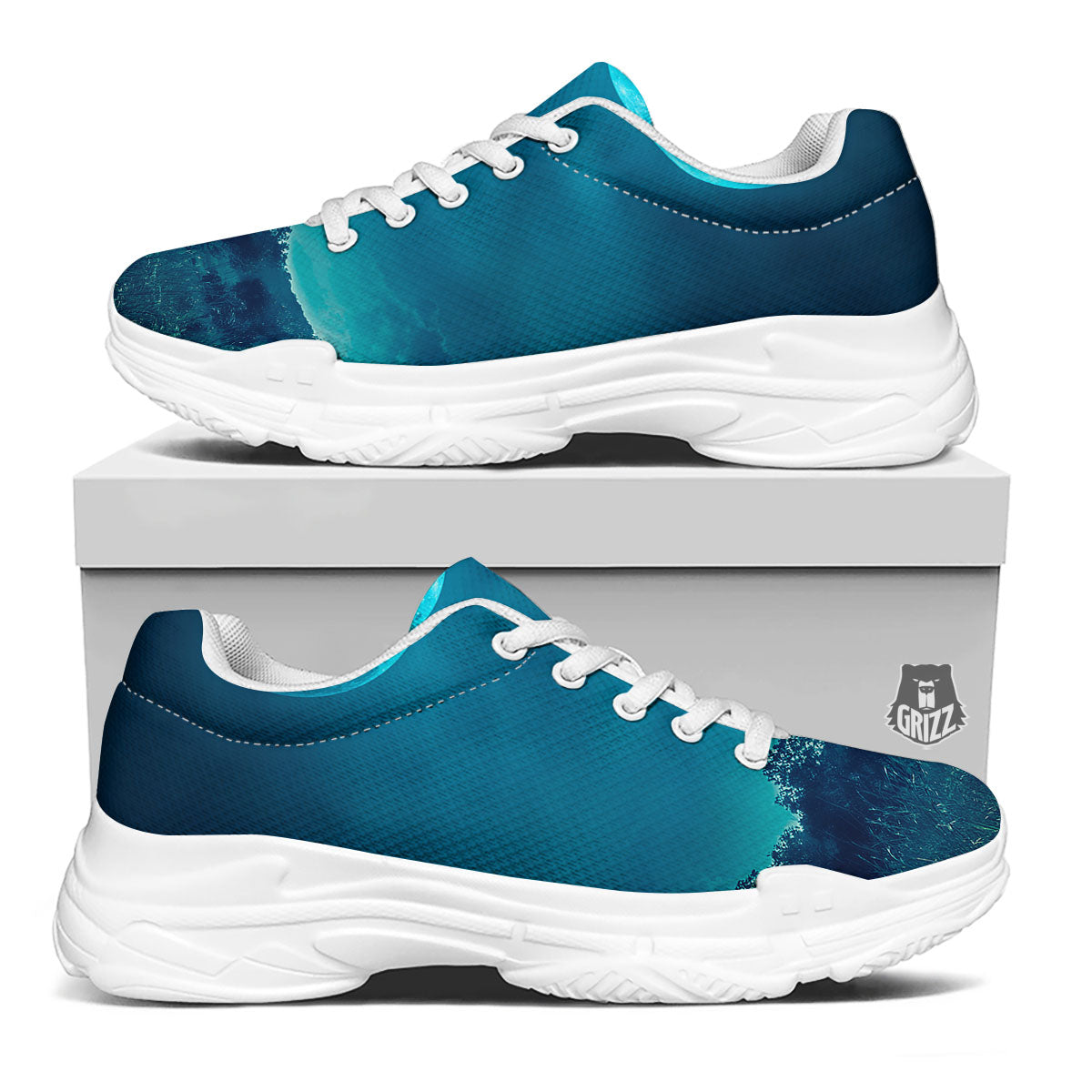 Moonlight And Night Forest Print White Chunky Shoes-grizzshop