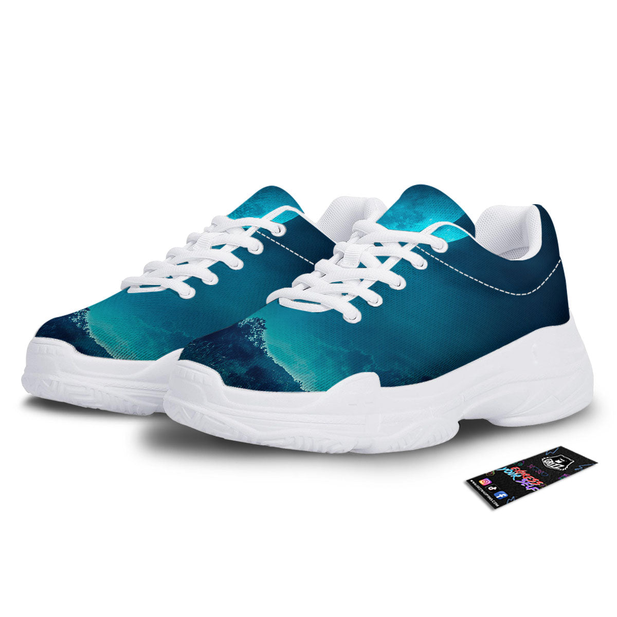 Moonlight And Night Forest Print White Chunky Shoes-grizzshop