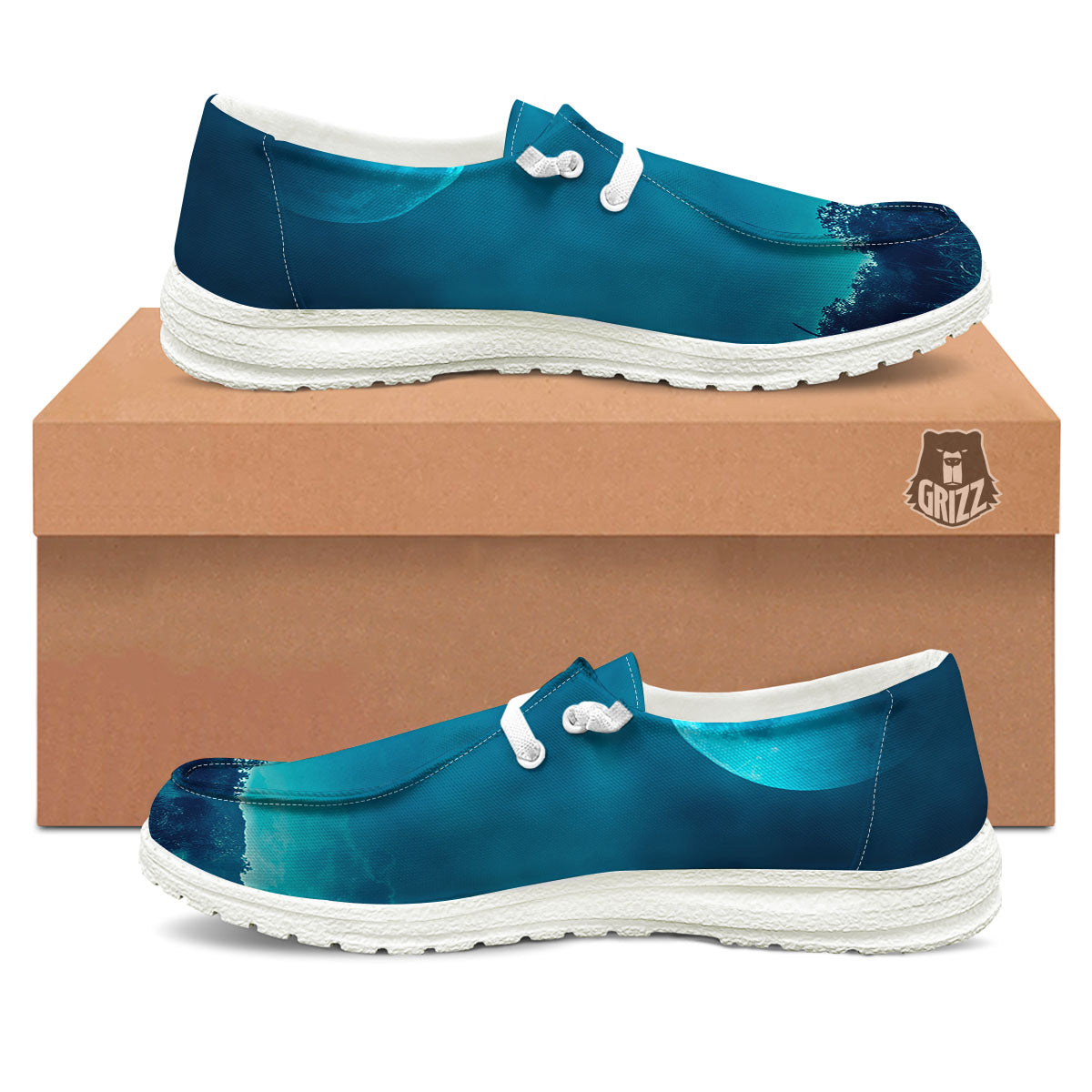 Moonlight And Night Forest Print White Loafers-grizzshop