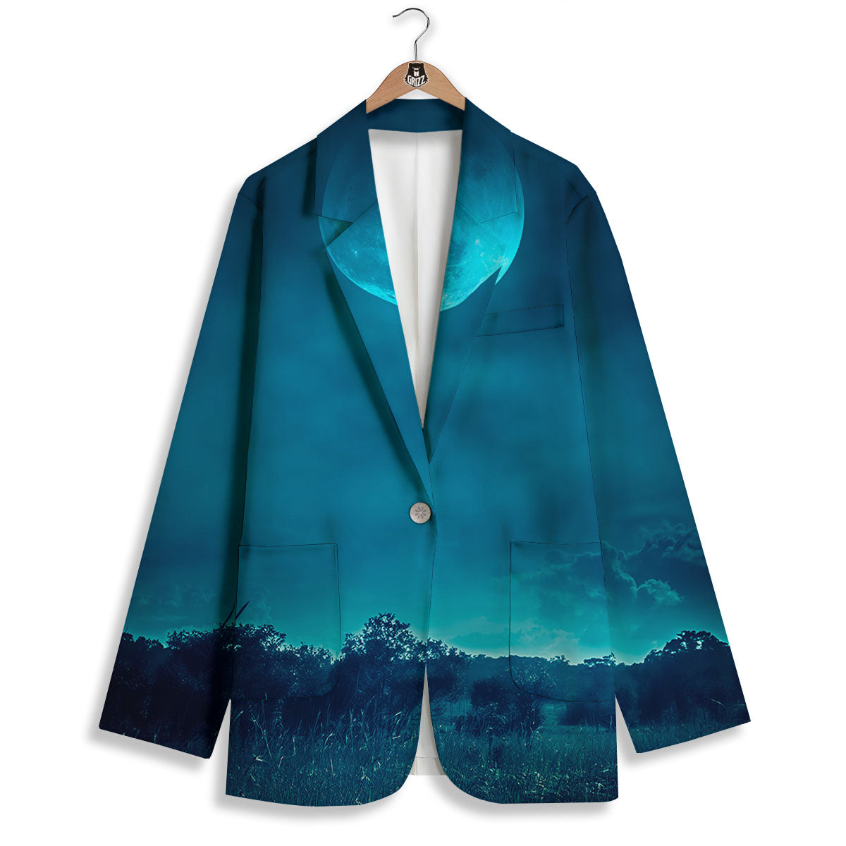 Moonlight And Night Forest Print Women's Blazer-grizzshop