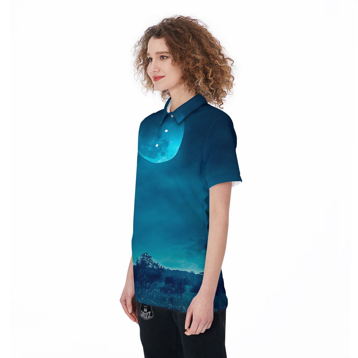 Moonlight And Night Forest Print Women's Golf Shirts-grizzshop