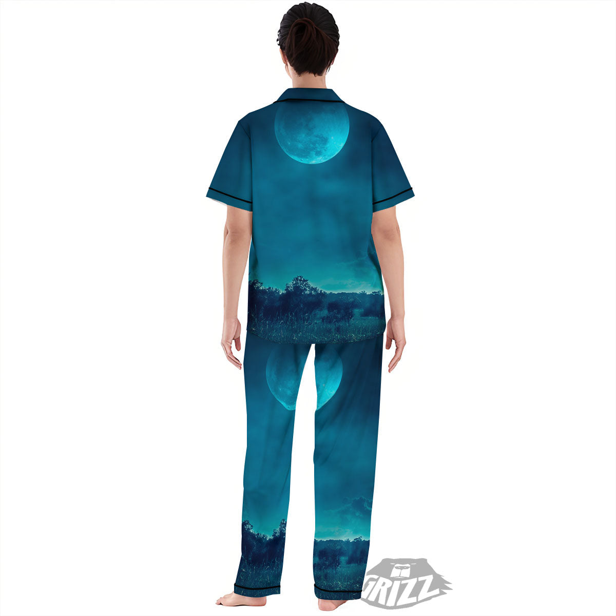 Moonlight And Night Forest Print Women's Pajamas Set-grizzshop