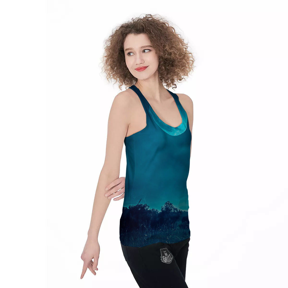 Moonlight And Night Forest Print Women's Racerback Tank Top-grizzshop
