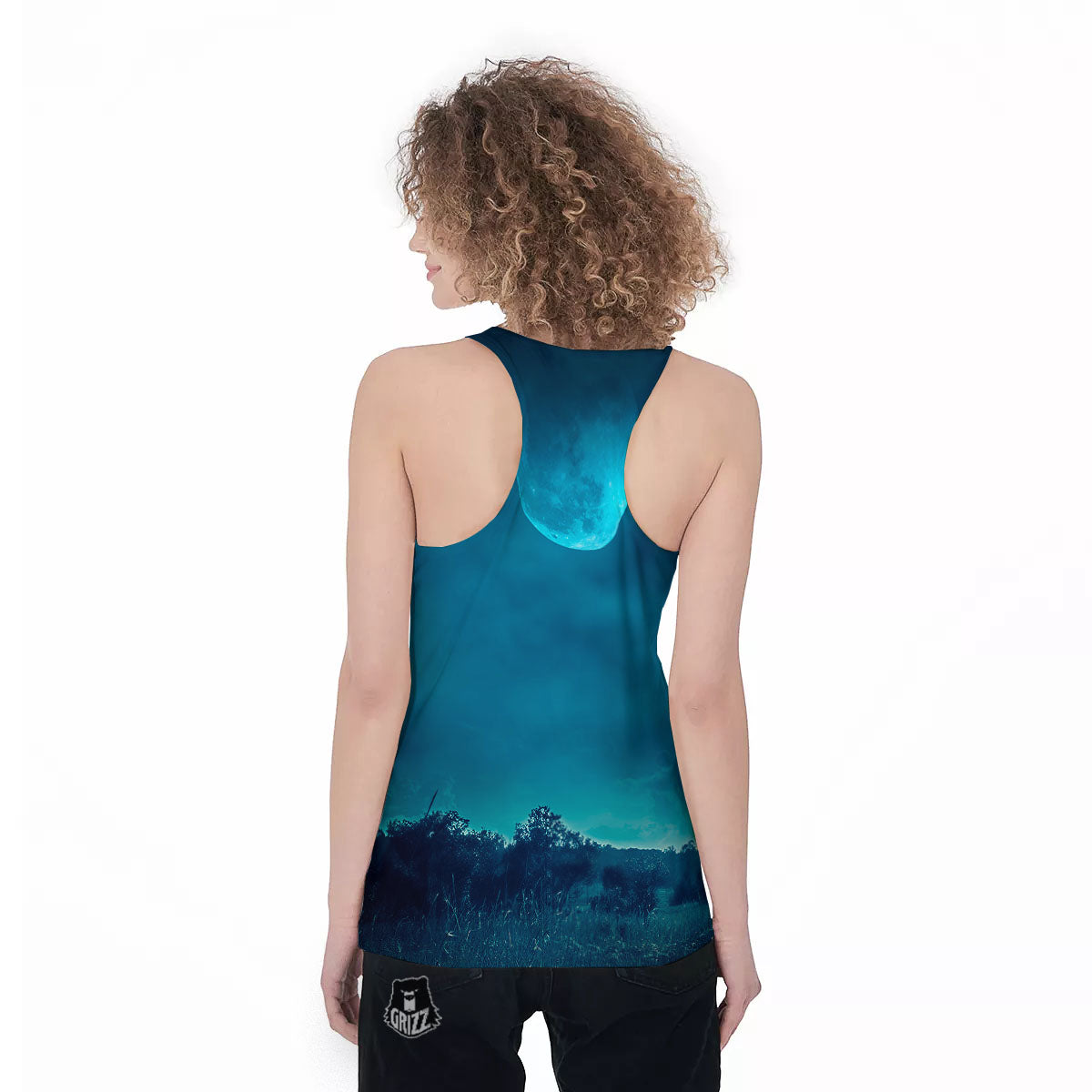 Moonlight And Night Forest Print Women's Racerback Tank Top-grizzshop