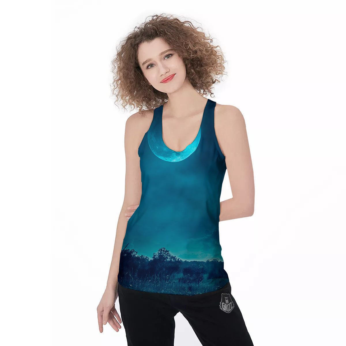 Moonlight And Night Forest Print Women's Racerback Tank Top-grizzshop