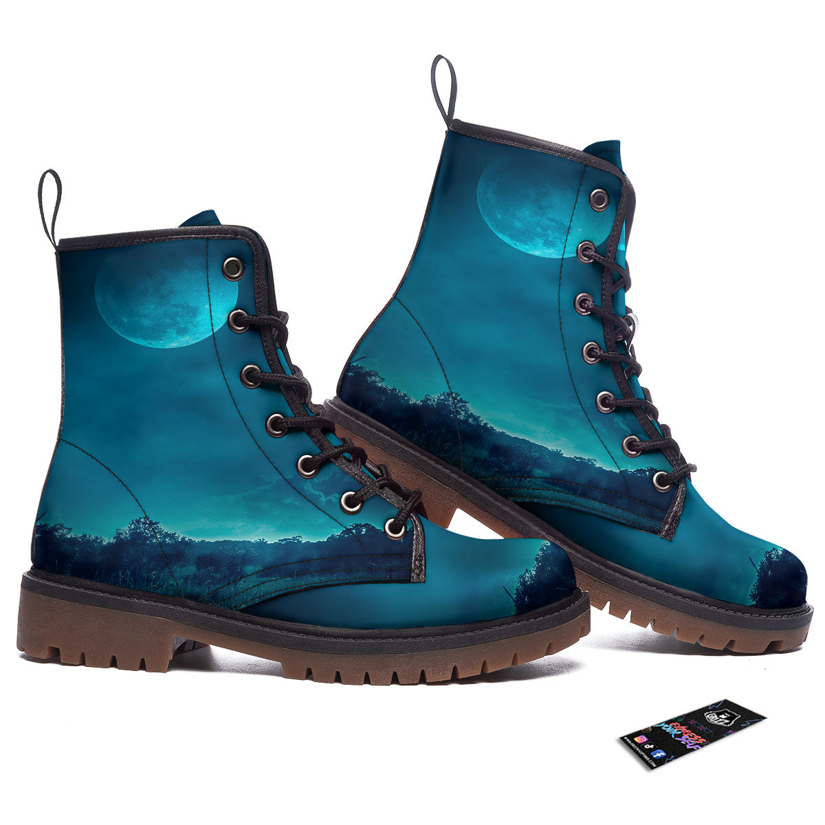 Moonlight And Night Forest Print Work Boots-grizzshop