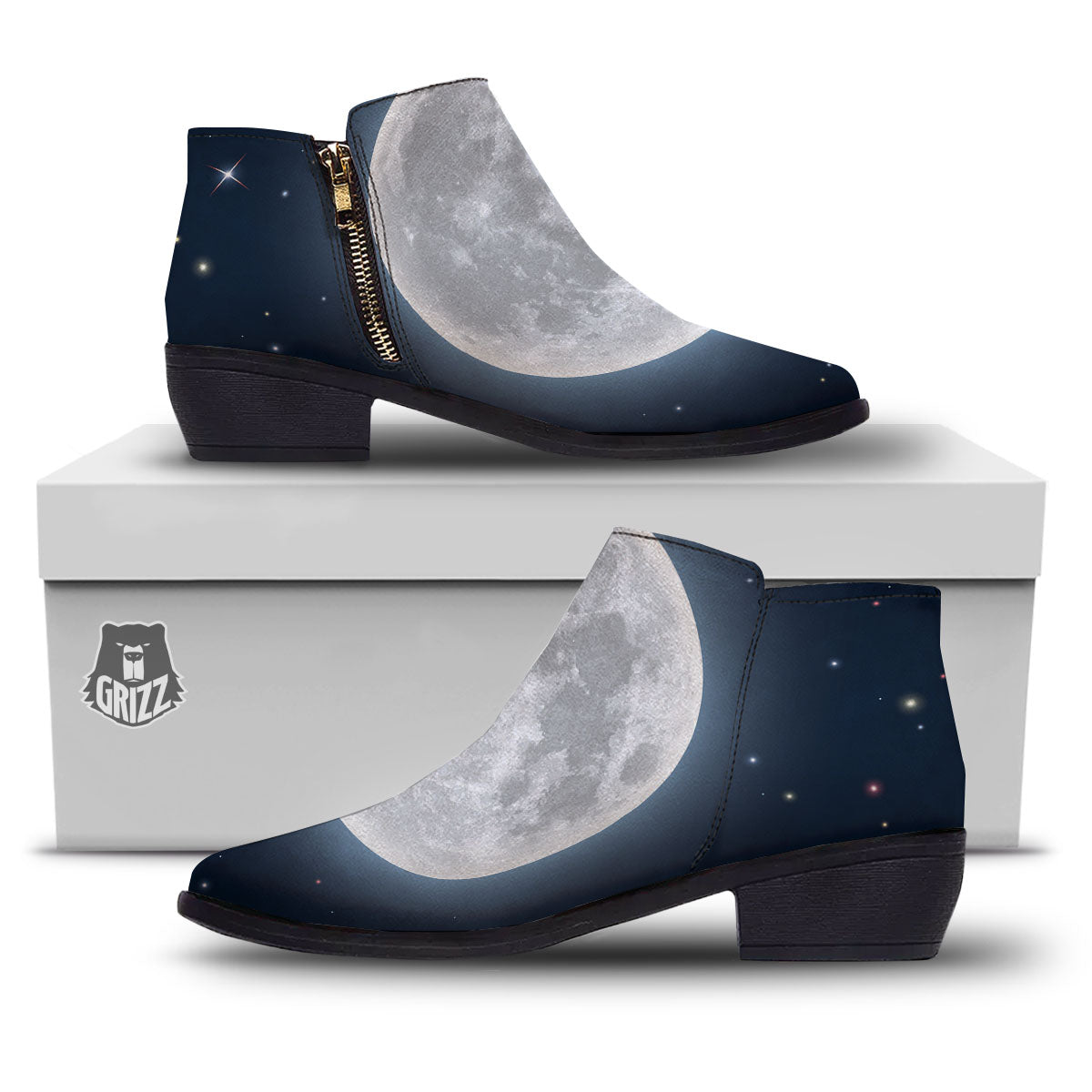 Moonlight And Night Sky Print Ankle Boots-grizzshop