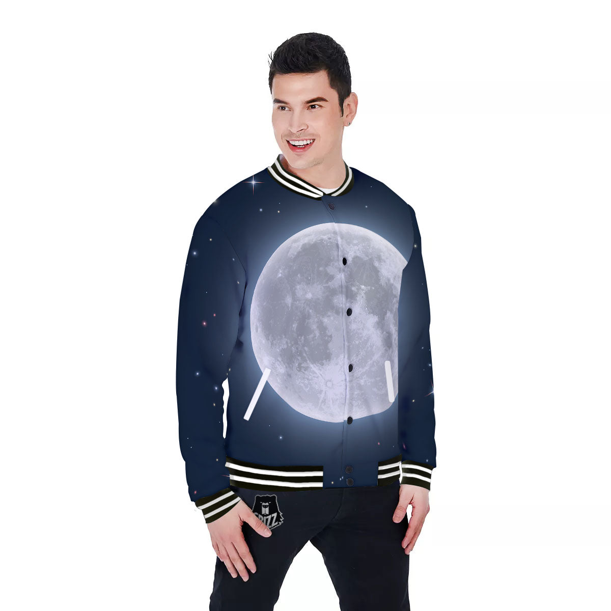 Moonlight And Night Sky Print Baseball Jacket-grizzshop