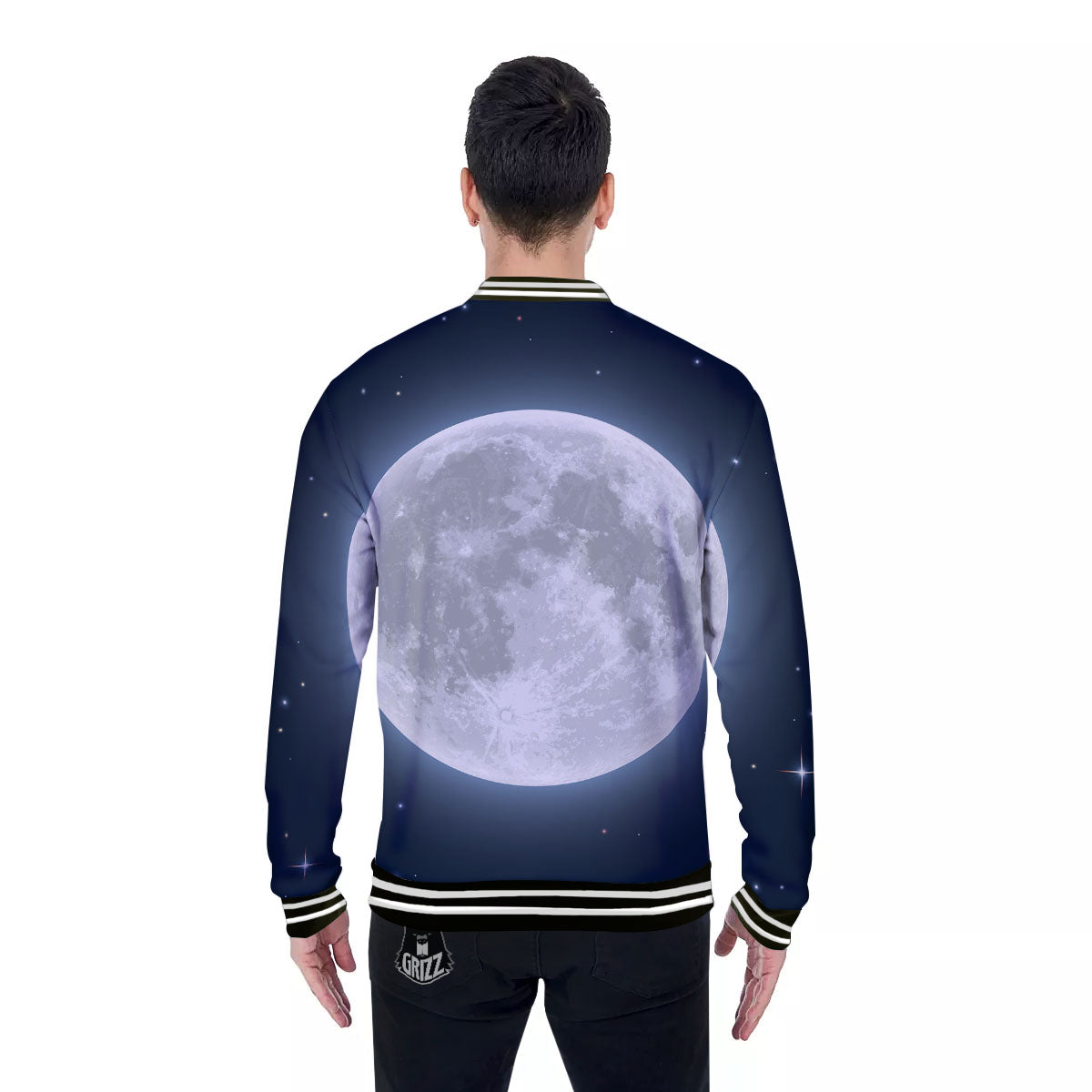 Moonlight And Night Sky Print Baseball Jacket-grizzshop