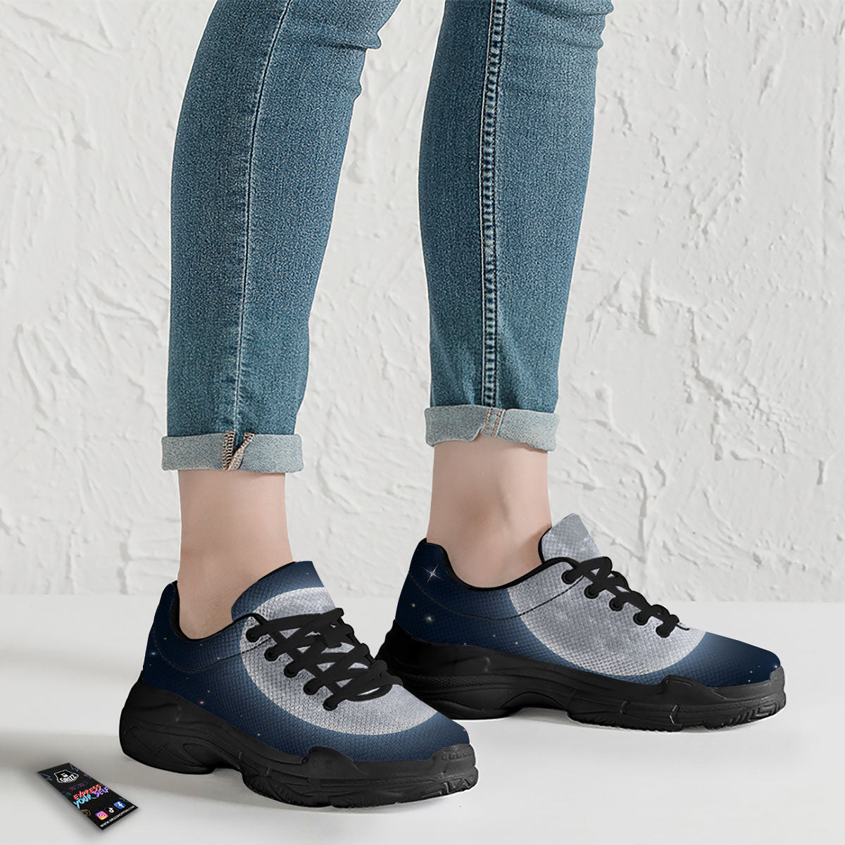 Moonlight And Night Sky Print Black Chunky Shoes-grizzshop