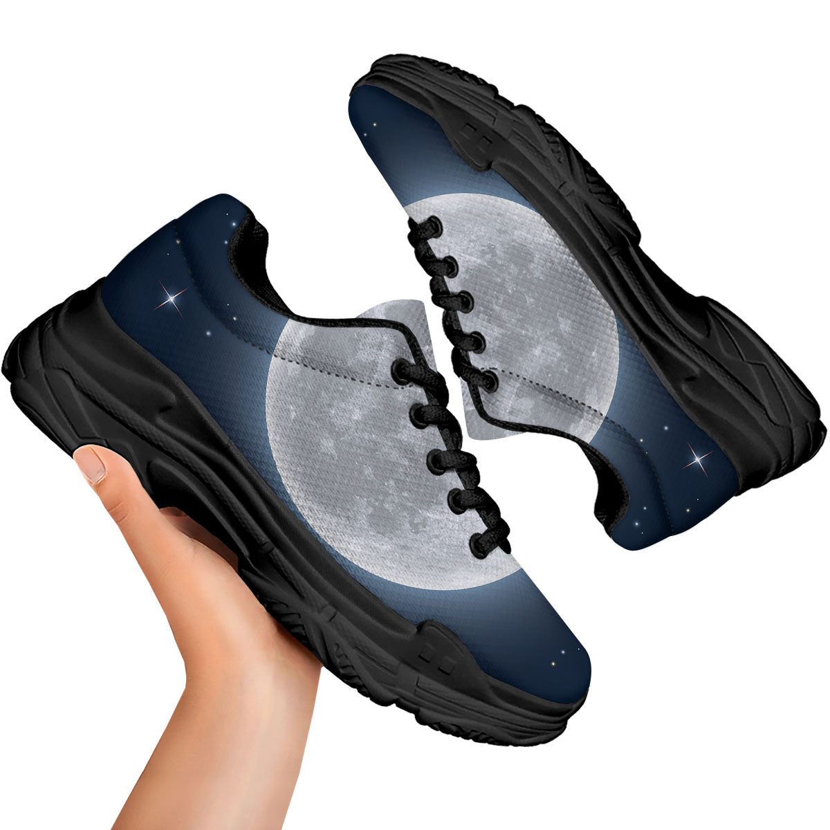 Moonlight And Night Sky Print Black Chunky Shoes-grizzshop