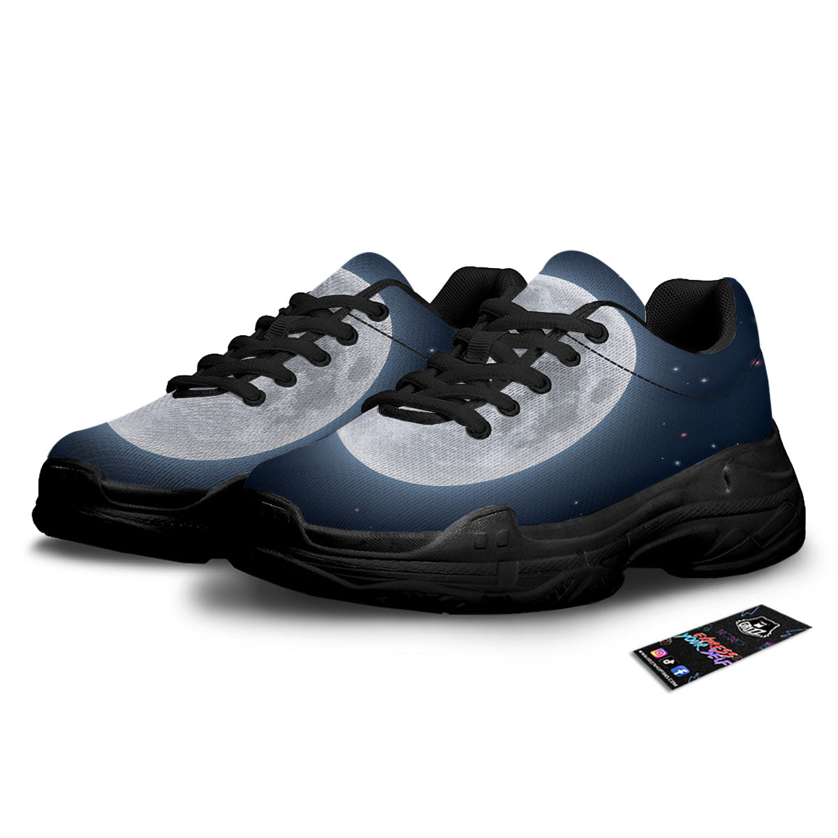 Moonlight And Night Sky Print Black Chunky Shoes-grizzshop