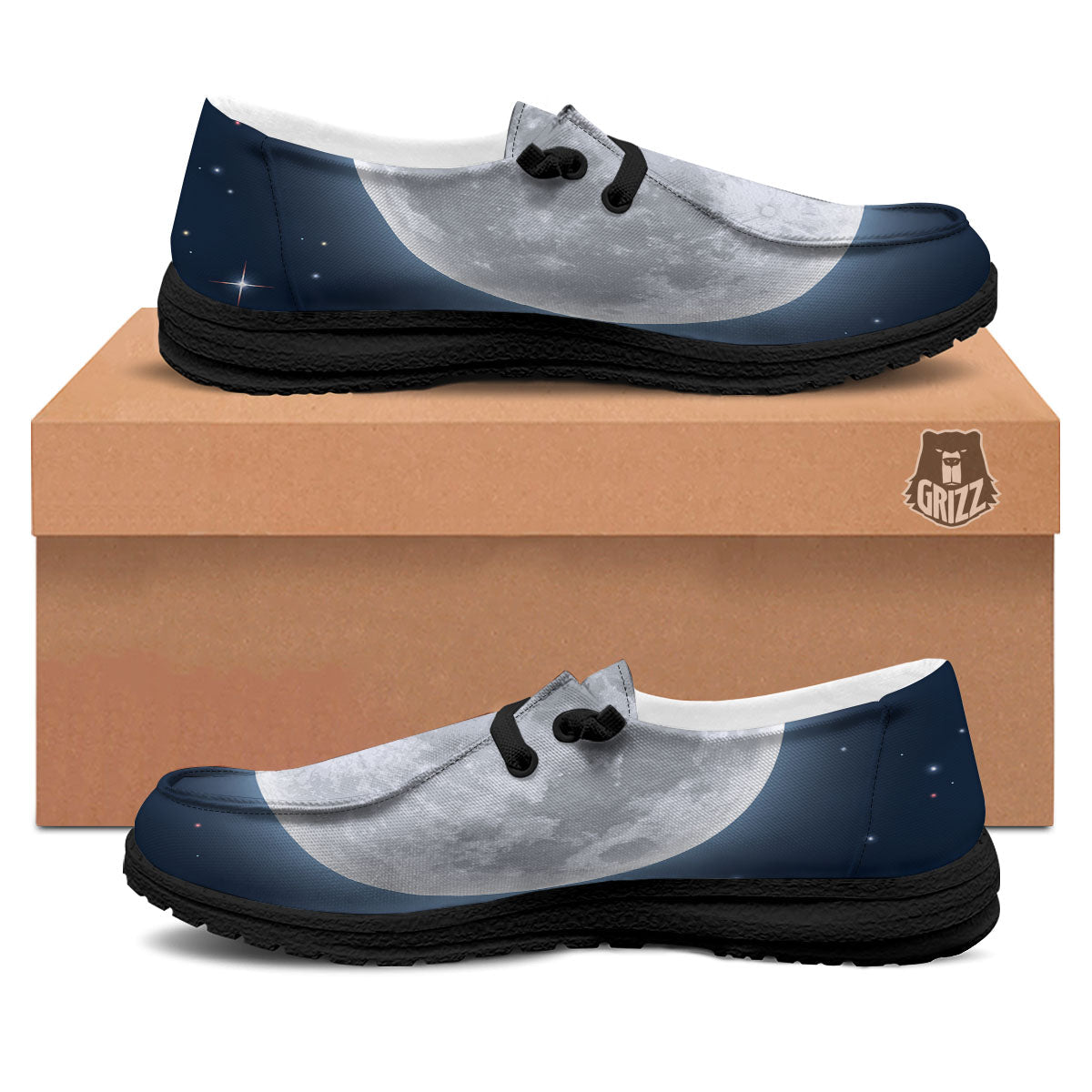 Moonlight And Night Sky Print Black Loafers-grizzshop