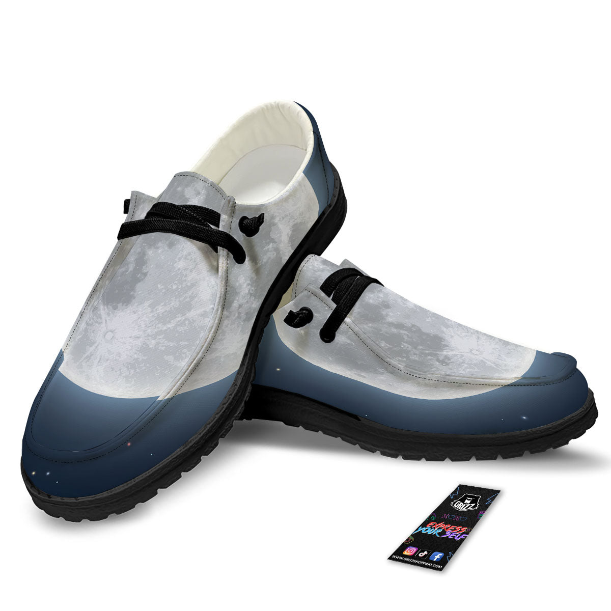 Moonlight And Night Sky Print Black Loafers-grizzshop