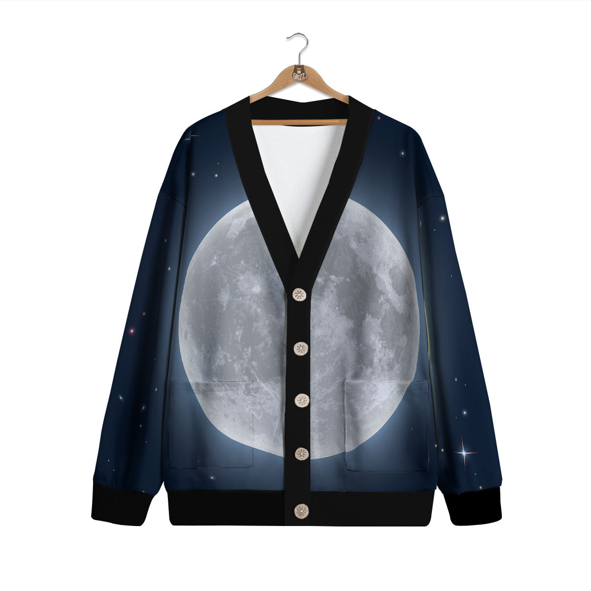 Moonlight And Night Sky Print Cardigan-grizzshop